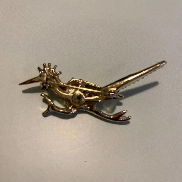 Rare Vintage Roadrunner Brooch Silver plated Rhinestone Blinks - Picture 2 of 3
